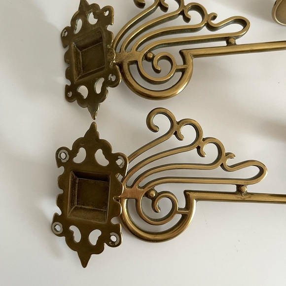 Vintage Antique Swedish One Armed Piano Candelabra Wall Sconce Brass Set Of 2 - Picture 4 of 5